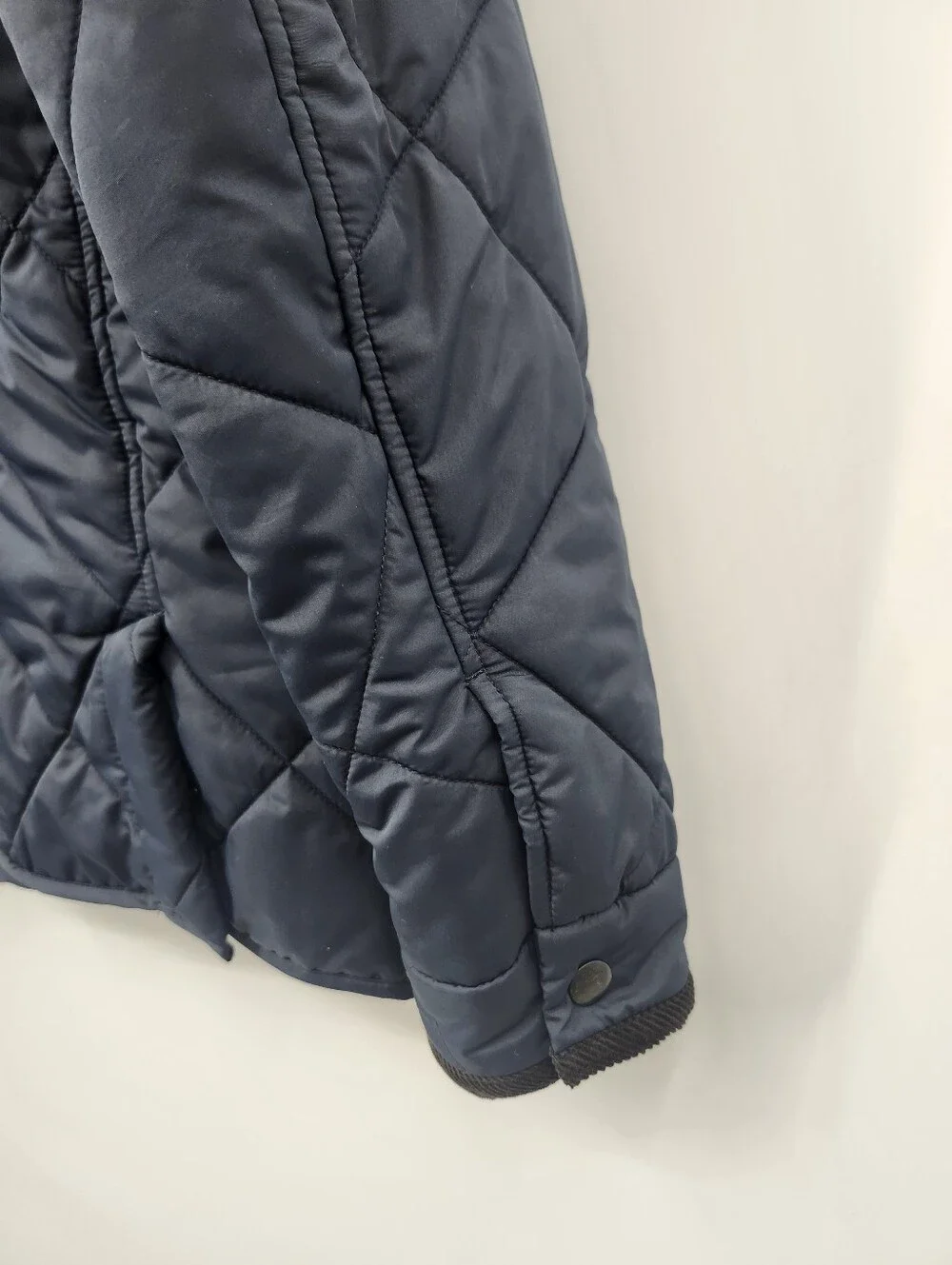 J.Crew Jacket Mens M Navy Diamond Quilted Barn Field Corduroy Collar Zip Snap